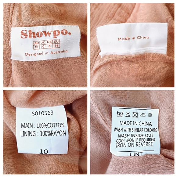 Showpo Terracotta Brown Ruffle Mini Dress AU 10 US 6 Cotton Tie Back Deep V Neck - Picture 10 of 10